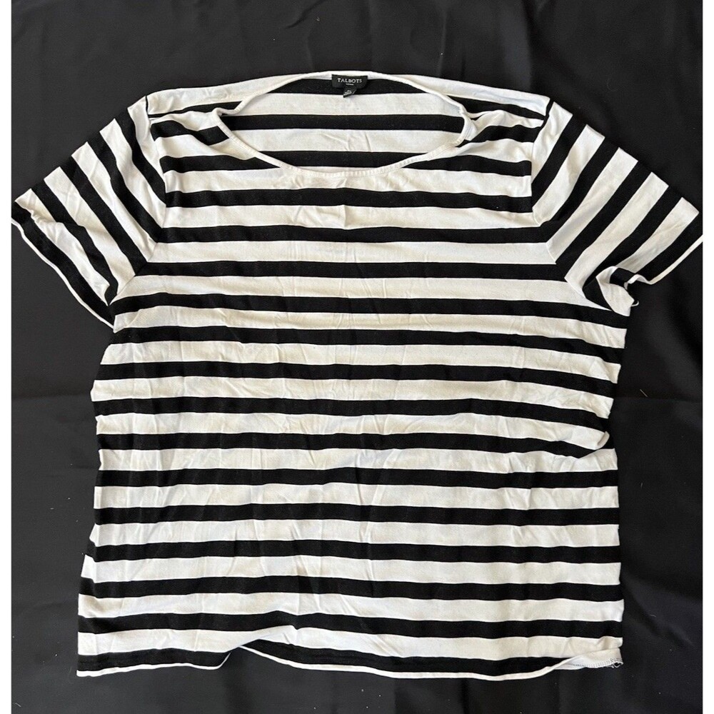 Talbots 3x T Shirt Women’s Black And White Striped Short Sleeve